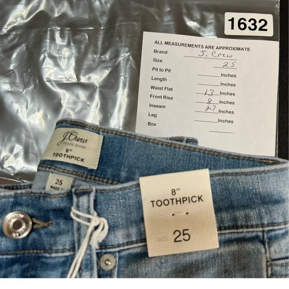 J.Crew Womens 8 Inch Toothpick Slim Skinny Jeans Blue Low Rise Pockets 25 New
